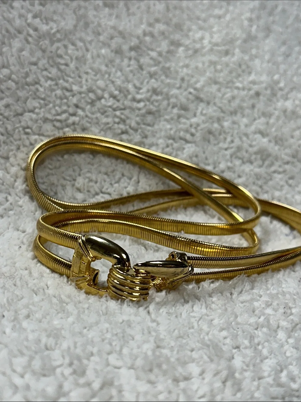 Vintage Stretch Gold-tone Double Snake Chain Belt, Metal Hook & Eye Closure EUC!